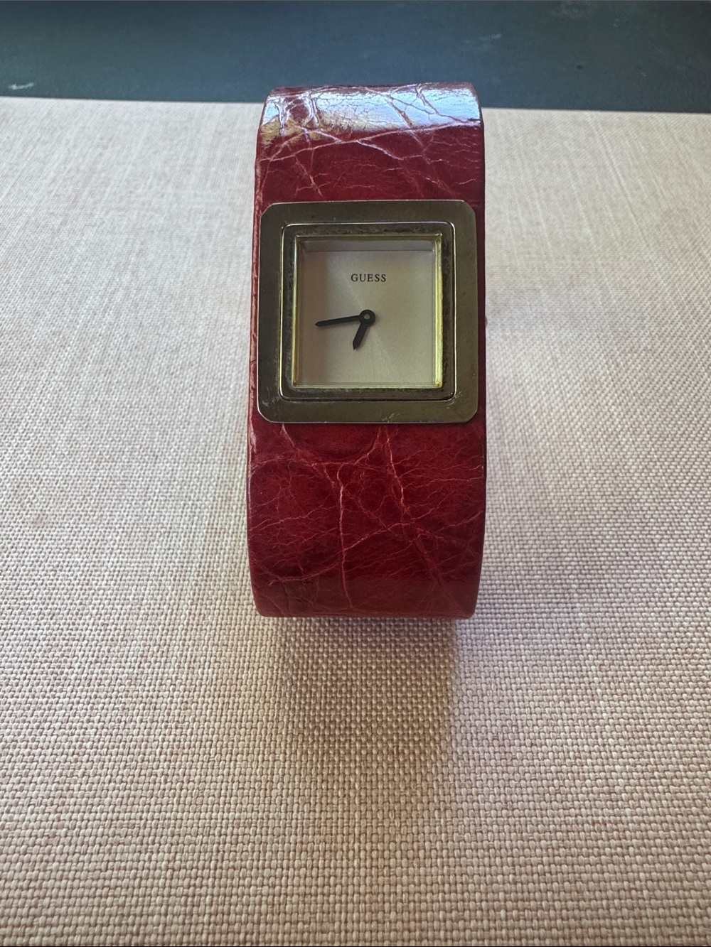 GUESS Red Cuff Watch with Silver-Tone Square Bezel